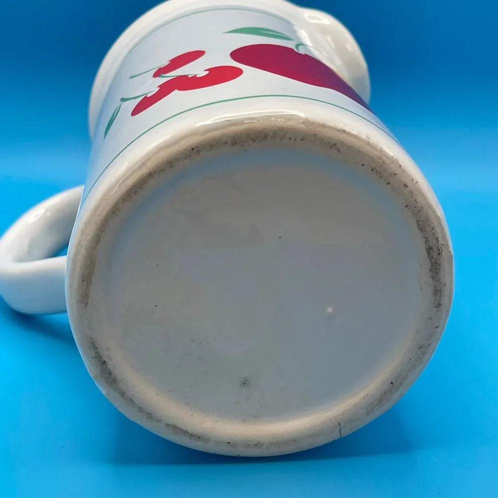 Vintage Fruit Ceramic Pitcher White Apple Pear Strawberry Cherry 80s 90s Country